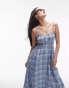 Фото #2 товара Topshop seersucker check shirred midi dress in blue check