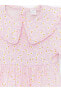 LCW baby Bebe Yaka Kısa Kollu Çiçek Desenli Kız Bebek Elbise