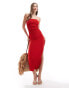 Фото #1 товара Pull&Bear textured bandeau maxi dress with leg split in red