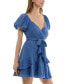 Фото #3 товара Juniors' Balloon-Sleeve Faux-Wrap Dress