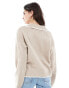 Vila v neck open collar jumper with contrast stitch in beige