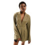 ASOS DESIGN pleated nipped waist blazer in khaki