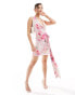 Фото #2 товара ASOS DESIGN cowl drape mini dress with corsage train detail in pink floral print