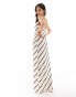 Pretty Lavish satin slip maxi dress in asymmetric stripe Neutral gestreift, 34 - фото #4