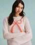 Фото #2 товара Miss Selfridge bow front knitted oversized jumper in cream