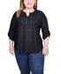 Фото #1 товара Plus Size 3/4 Sleeve Roll Tab Y Neck Top