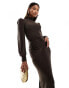 Фото #2 товара Flounce London high neck maxi dress with ruched detail in chocolate brown