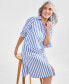 Фото #3 товара Women's Cotton Striped Shirtdress, Regular & Petite, Created for Macy's