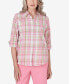 Petite Miami Beach Button Down Plaid Blouse