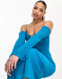 ASOS DESIGN Tall cold shoulder long sleeve tie front bias maxi dress in teal blue