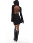 Фото #1 товара ASOS DESIGN lettuce edge long sleeve mini dress with open back in black