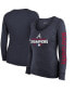 ფოტო #1 პროდუქტის Women's Threads Navy Atlanta Braves 2021 World Series Champions Two-Hit Tri-Blend Long Sleeve Scoop Neck T-shirt