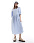 Monki seersucker smock midi dress in blue and white gingham