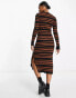 Фото #4 товара New Look knitted crew neck ribbed maxi dress in brown stripe