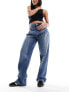 Mango straight leg jeans with pintuck detail in blue