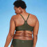 Women's V-Neck Racerback Bikini Top - All in Motion™ Olive Green Size 16-18