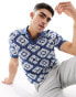 Фото #1 товара ASOS DESIGN knitted crochet revere polo in navy and ecru