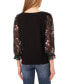 Фото #2 товара Women's Floral V-Neck Mix Media 3/4-Sleeve Knit Top