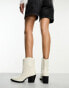 Bershka faux leather cowboy boots in off white