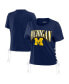 ფოტო #1 პროდუქტის Women's Navy Michigan Wolverines Side Lace-Up Modest Crop T-shirt