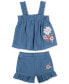 ფოტო #1 პროდუქტის Baby Girls Cotton Chambray Top and Shorts, 2 Piece Set