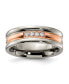 Фото #1 товара Titanium Polished Rose IP-plated with CZ Wedding Band Ring