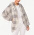 Фото #4 товара Joyspun Plush Hooded Cardigan Women XS White Plaid Polyester Pockets Long Sleeve