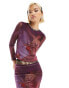 Labelrail x Dyspnea renaissance rodeo print mesh long sleeve top with embellished neck in purple