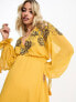 Фото #5 товара ASOS DESIGN Maternity embellished floral and lattice detail midi dress with elasticated waist in mustard