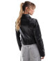 Фото #4 товара Bershka fitted faux leather jacket in black