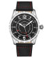 ფოტო #1 პროდუქტის Men's Quartz Black Genuine Leather with Red Contrast Stitching Strap Watch 44mm