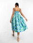 Monki jaquard seersucker cami midi dress in blue and green flower print