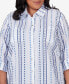 ფოტო #2 პროდუქტის Plus Size Classic Jacquard Stripe Colla Button Down Top