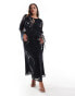 ASOS DESIGN Curve tie up wrap maxi dress in black ink print