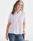 ფოტო #1 პროდუქტის Women's Pintuck Short-Sleeve Button-Front Shirt, Created for Macy's