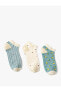 3'lü Patik Çorap Seti Çiçek Desenli Çok Renkli