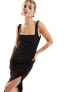 Фото #1 товара New Look square neck ruched front midi dress in black