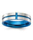 Stainless Steel Polished Blue IP-plated Grooved Band Ring