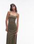 Фото #2 товара Topshop premium super soft square neck cami midi dress in khaki