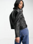 ASOS DESIGN textured premium real leather biker jacket in black