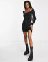 Фото #2 товара Daisy Street square neck fitted jersey mini dress in black