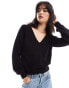 Vila v neck jumper with puff sleeves in black