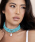 Triple Strand Turquoise Statement Necklace with Cultivated Pearl Dangle