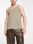 ASOS DESIGN 2 pack vest with scoop neck in ecru and khaki