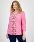 ფოტო #1 პროდუქტის Plus Size Printed Jacquard 3/4-Sleeve Top, Created for Macy's