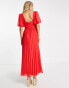 Фото #4 товара ASOS DESIGN Tall puff sleeve pleated dobby midi dress with scallop trim in red