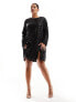 In The Style Plus exclusive sequin split detail shift dress in black