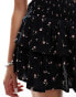 Bershka tiered mini rara skirt in black floral Черный, M - EU 38 - фото #4