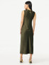 Scoop Women's Pullover Sleeveless Satin Midi Tank Olive Green Dress Size S (4-6)