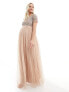 Фото #8 товара Maya Maternity Bridesmaid short sleeve maxi tulle dress with tonal delicate sequins in muted blush